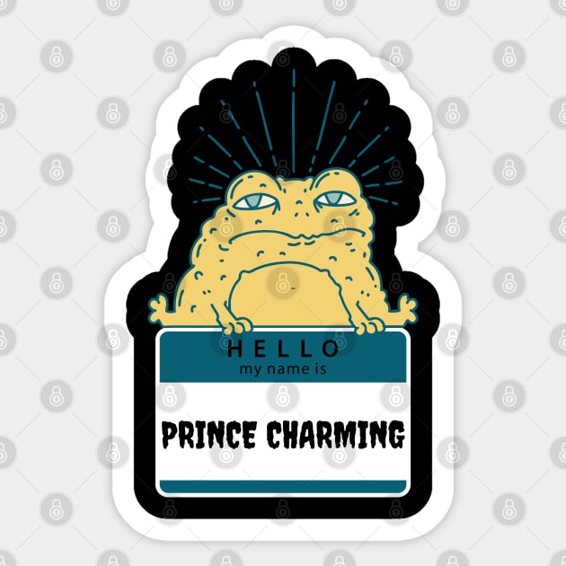 Prince Charming Frog "Hello My Name" Is Tan/Turquoise Sticker by jackofdreams22
